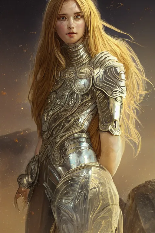 Image similar to portrait knights of Zodiac girl, silver and ice color reflected armor, in ruined Agora of Athens, ssci-fi, fantasy, intricate, very very beautiful, elegant, golden light, highly detailed, digital painting, artstation, concept art, smooth, sharp focus, illustration, art by WLOP and tian zi and alphonse mucha