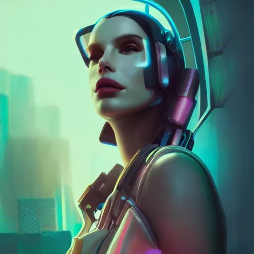 Image similar to portrait of cyborg lana del rey. intricate abstract. intricate artwork cyberpunk by tooth wu, wlop, beeple, dan mumford. octane render, trending on artstation, greg rutkowski ruan jia, cinematic lighting, hyper realism, high detail, octane render, 8 k, key art, blue and pink, iridescent accents