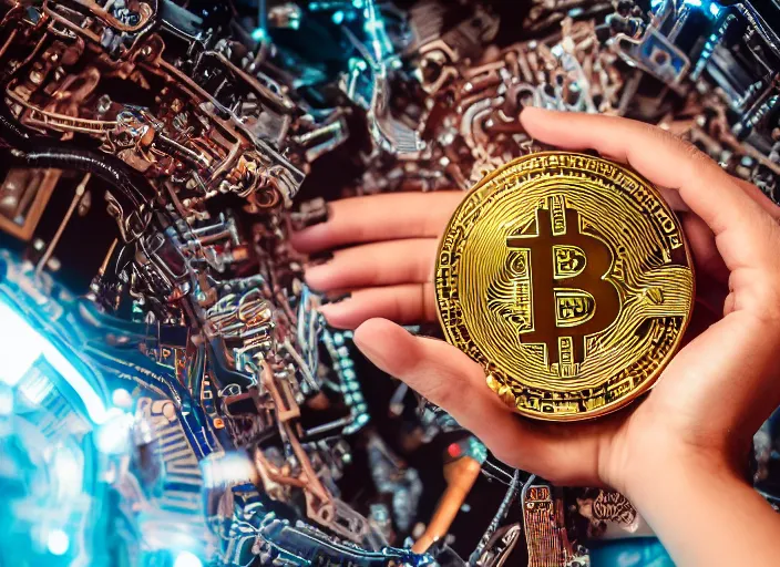 Image similar to mechanical cybernetic hand holding a bitcoin. centered. horror cyberpunk dystopia style. highly detailed 8 k. intricate. nikon d 8 5 0 3 0 0 mm. award winning photography.