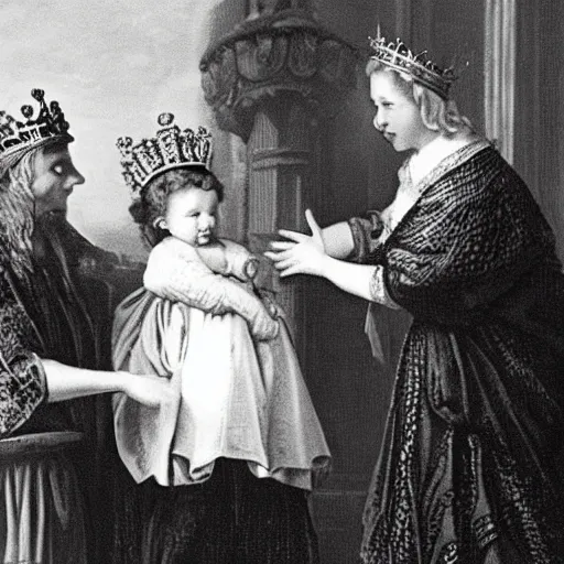 Image similar to a baby being crowned king of england