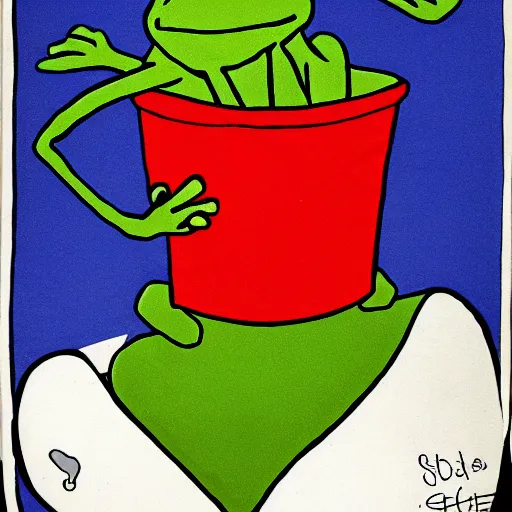 Image similar to kermit the frog running for soda in the style of muppets by jim hansen