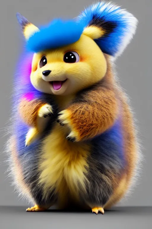 Image similar to high quality 3 d render hyperrealist very cute multicolor stripped fluffy! quokka phoenix hybrid with wings!!!, highly detailed, vray smooth, in the style of detective pikachu, hannah yata charlie immer, dramatic blue light, low angle, uhd 8 k, sharp focus