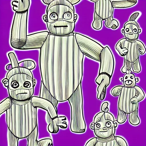 Prompt: illustration of teletubbies in the style of h. r. giger