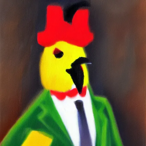 Image similar to a high quality photo of a chicken wearing a suit, Impressionism, 8k