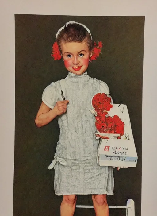 Prompt: a 3 5 copic marker portrait by norman rockwell of a russian girl ultra defined features wearing a cargo weeding dress