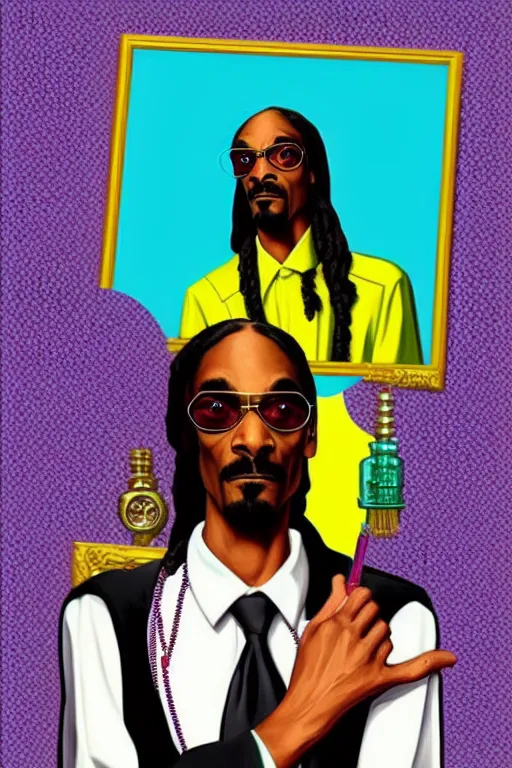 Image similar to saint snoop dogg. pop art, pixel, bioshock art style, gta chinatown art style, dynamic proportional, dynamic composition, face features, body features, ultra realistic art, digital painting, concept art, smooth, sharp focus, illustration, intricate, without duplication, elegant, confident posse, art by artgerm and richard hamilton and mimmo rottela