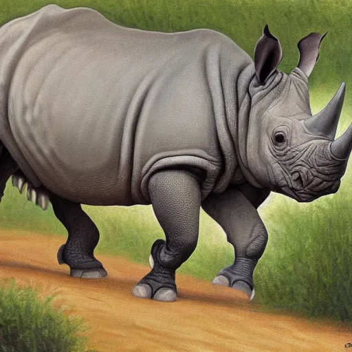 Image similar to a charles r. knight painting of a rhino / squirrel in its natural habitat