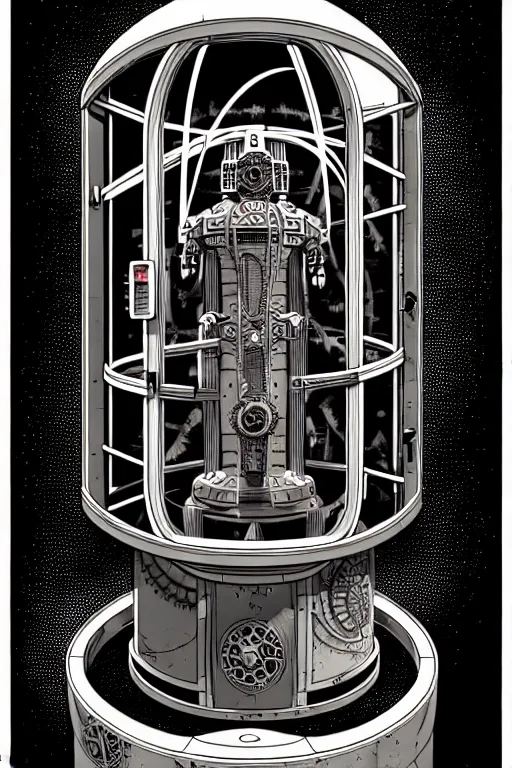 Image similar to steampunk cryo chamber containing an grey aien, high details, intricately detailed, by vincent di fate, inking, 3 color screen print, masterpiece, trending on artstation,, sharp, details, hyper - detailed, hd, 4 k, 8 k