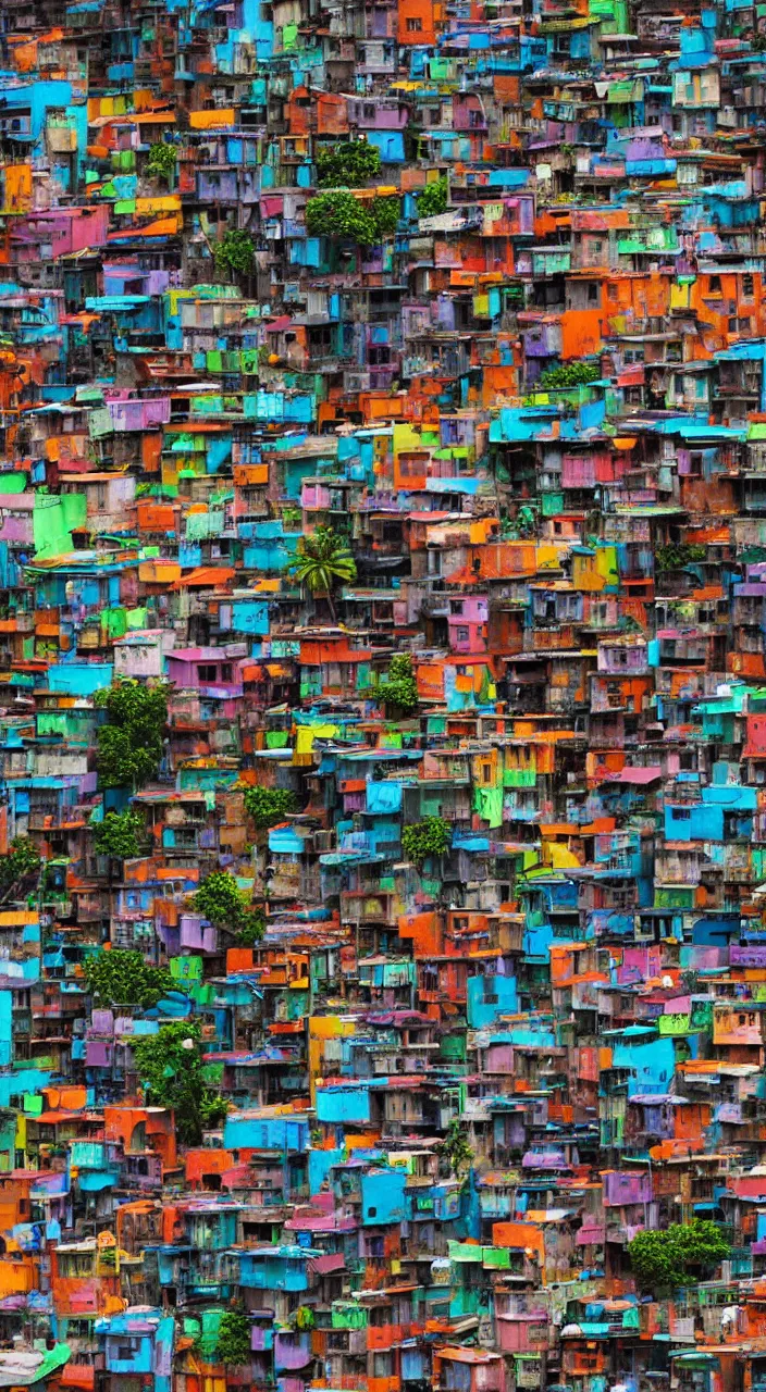 Image similar to a beautiful highly detailed matte painting of a vivid colorful favela by Jose Daniel Cabrera Pena and Leonid Kozienko, concept art