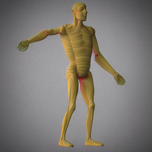 Prompt: a 3 d rendering of a male human with arms stretched out to the sides ready for rigging in blender,