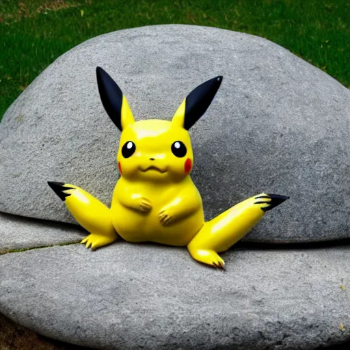 Prompt: Pikachu Sculpture made out of stone