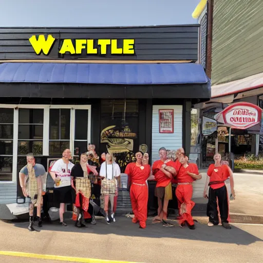 Image similar to waffle house staffed by apes