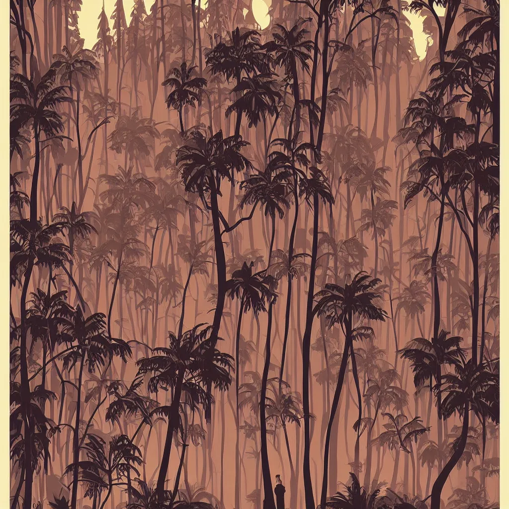 Image similar to an vector art art - deco travel poster for a beautiful forest by petros afahar