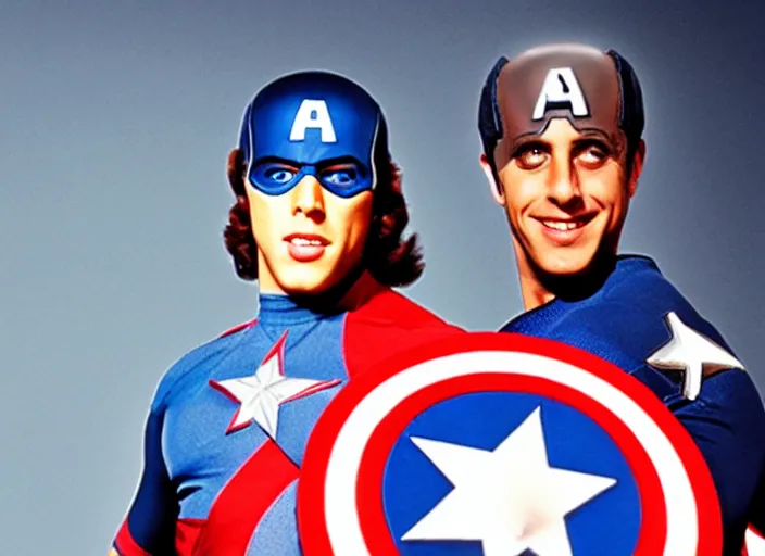 Prompt: young jerry seinfeld as captain america, photography