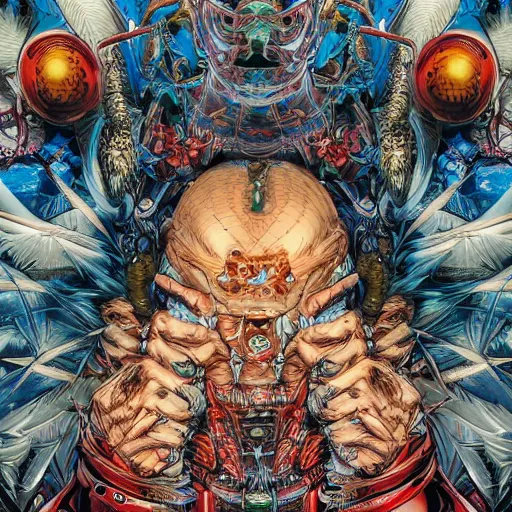 Image similar to portrait of crazy birdman, symmetrical, hyper detailed, by yoichi hatakenaka, masamune shirow, josan gonzales and dan mumford, ayami kojima, takato yamamoto, barclay shaw, karol bak, yukito kishiro