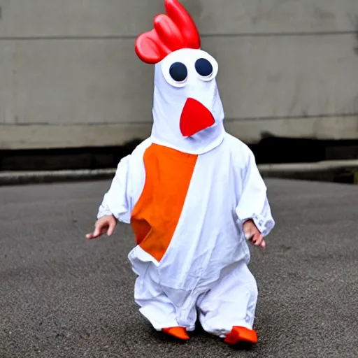 Image similar to chicken wearing inmate suit