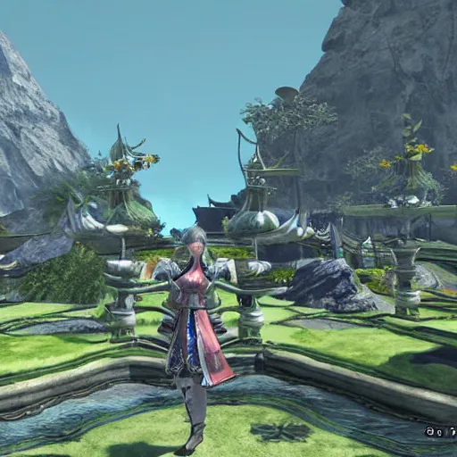 Prompt: Screenshot taken from the new FFXIV expansion. Final Fantasy 14 screenshot. Highly detailed, wlop