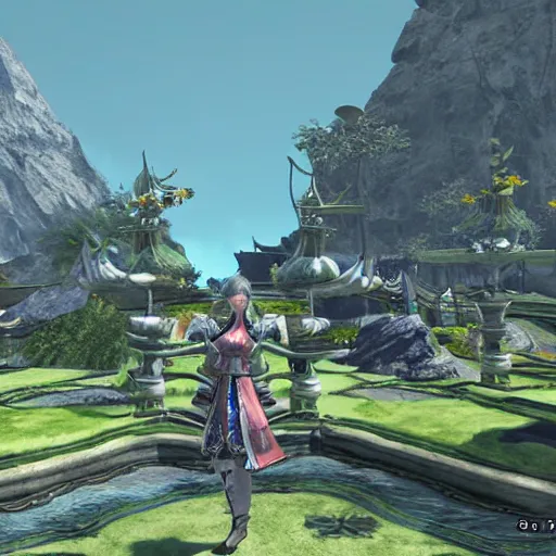 Image similar to Screenshot taken from the new FFXIV expansion. Final Fantasy 14 screenshot. Highly detailed, wlop