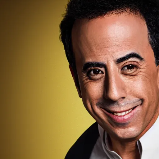 Prompt: Colored portrait photograph of asian Jerry Seinfeld. 8k resolution. Time magazine. Studio lightning. Serious!