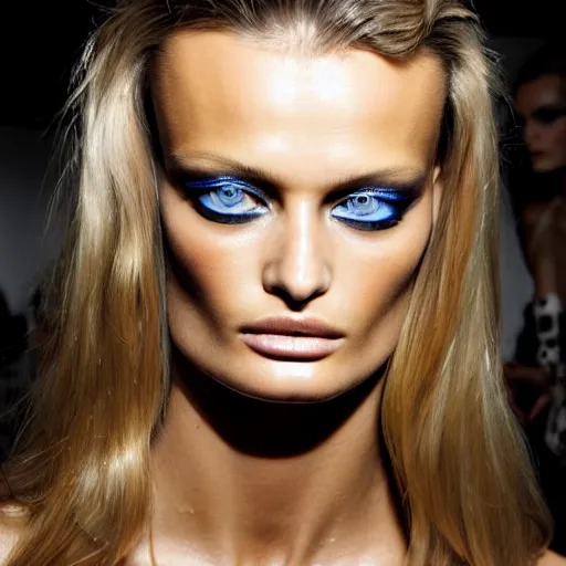 Prompt: portrait of young edita vilkeviciute, versace fashion show 2 0 1 1 spring summer backstage, makeup by pat mcgrath, detailed face, greg rutkowski, intricate, elegant, highly detailed,