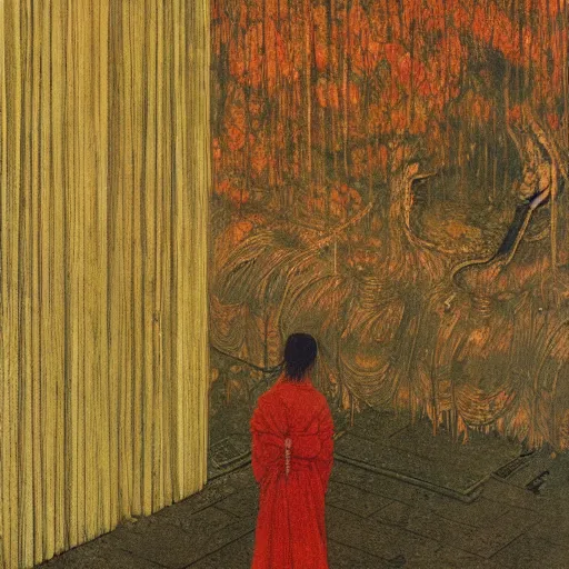 Prompt: realistic detailed image of an old cinema. Beksinski painting, part by Adrian Ghenie and Gerhard Richter. art by Takato Yamamoto. masterpiece