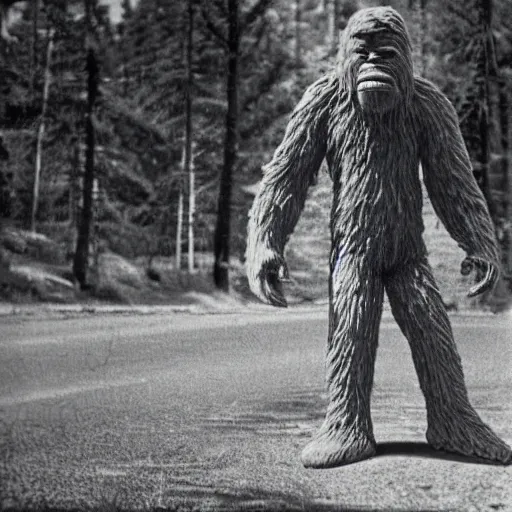 Prompt: a 1960s photograph of a UFO abducting Bigfoot, 4k, hyperrealstic picture