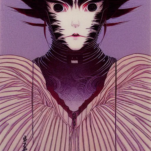 Image similar to prompt : portrait of muse soft light painted by takato yamamoto, purple rinnegan eyes, inspired by ninja anime, smooth face feature, intricate oil painting, high detail, sharp high detail, manga and anime