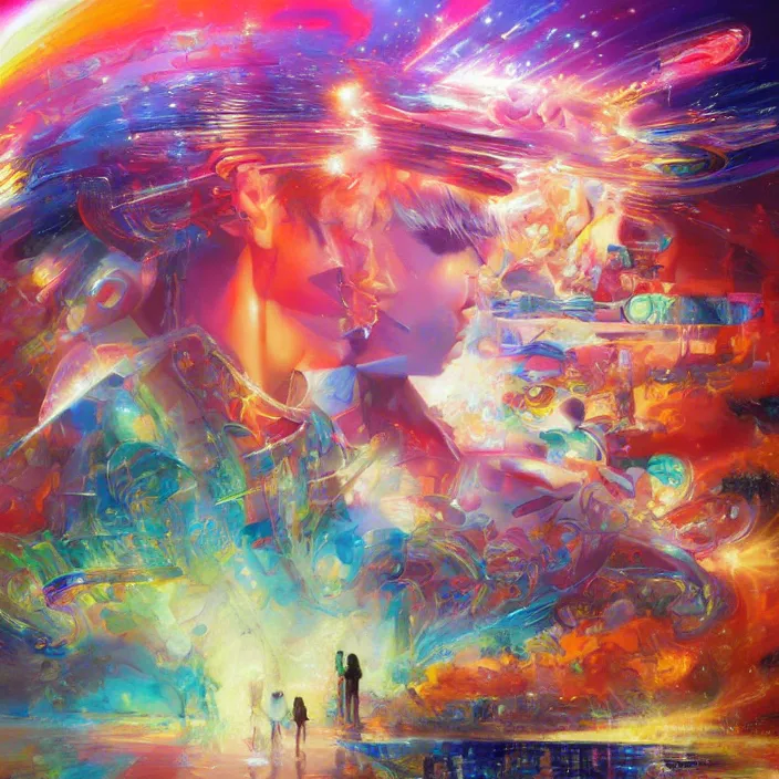 Prompt: kpop idol star, science fiction, extremely detailed, sharp focus, pastel colors, intricate, realistic, smooth, volumetric lighting, digital painting, by john berkey, by peter max, by alex grey, by moebius