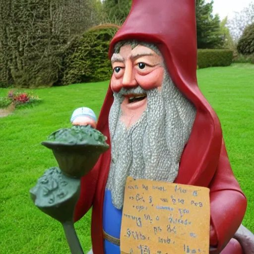 Prompt: Stephen fry as a garden gnome