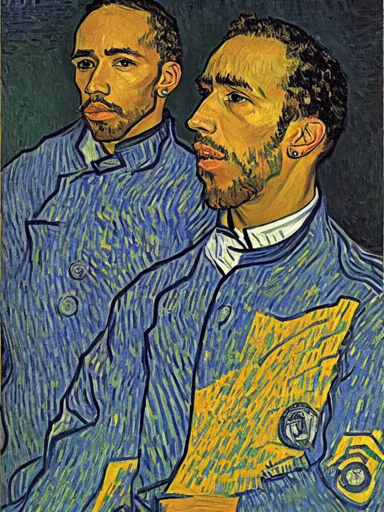 Image similar to portrait of Sir Lewis Hamilton by Van Gogh