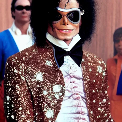 Prompt: michael Jackson as Willy Wonka, futuristic 2020