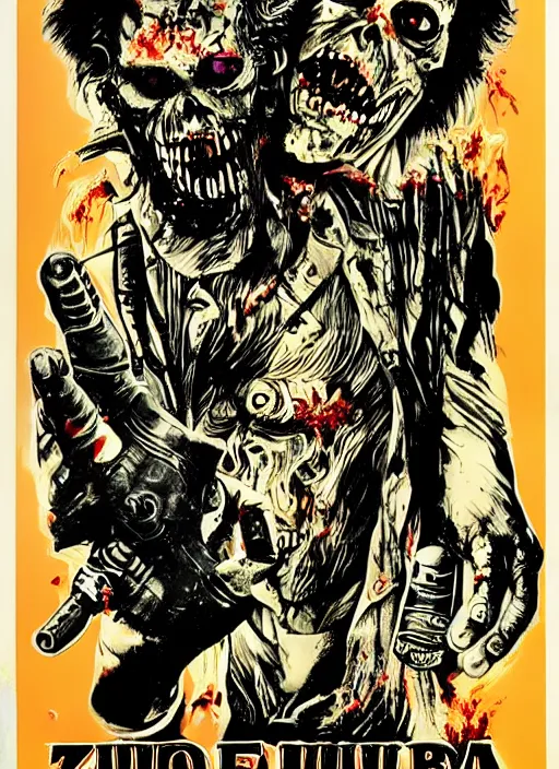 Image similar to a poster of lucio fulci's zombie ( 1 9 7 9 ), poster art by john carpenter, featured on deviantart, toyism, movie poster, concert poster, poster art, highly detailed