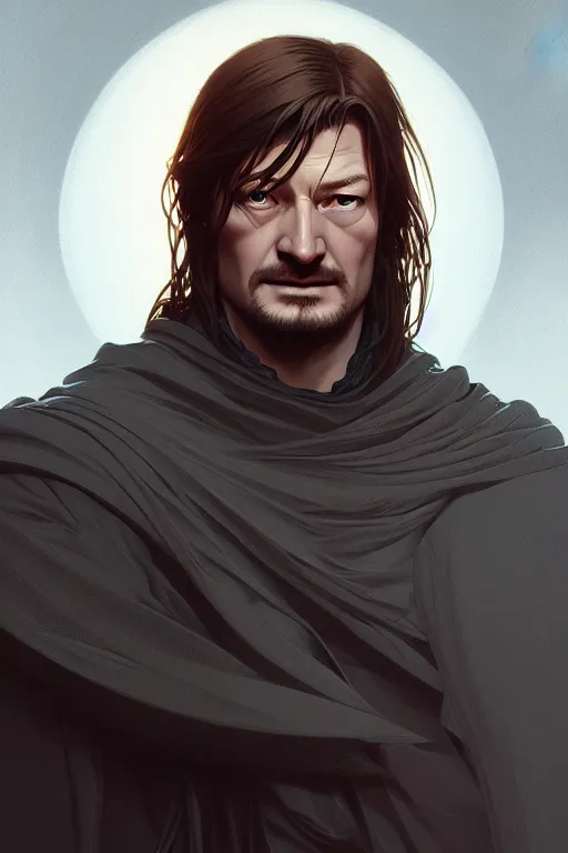 Prompt: a portrait of boromir, fantasy, sharp focus, intricate, elegant, digital painting, artstation, matte, highly detailed, concept art, illustration, ambient lighting, art by ilya kuvshinov, artgerm, alphonse mucha, and greg rutkowski