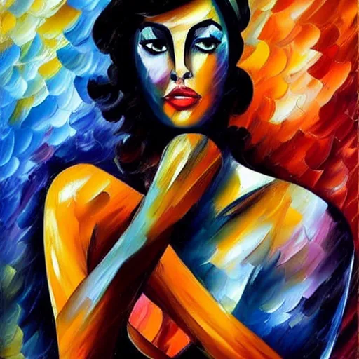 Image similar to noir woman by leonid afremov, colorful,