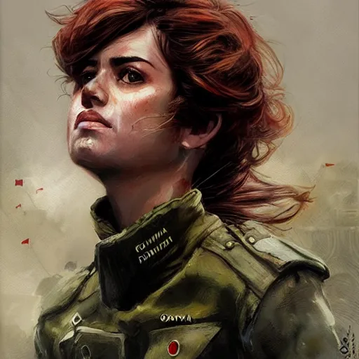 Image similar to portrait of a spanish communist paulina odena garcia, epic, tragic, military art, fantasy, hd shot, digital portrait, beautiful, artstation, comic style, by artgerm, guy denning, jakub rozalski, magali villeneuve and charlie bowater