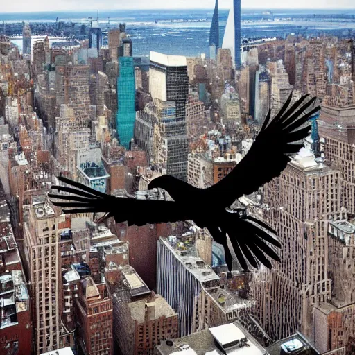 Image similar to a giant crow attacking new york city