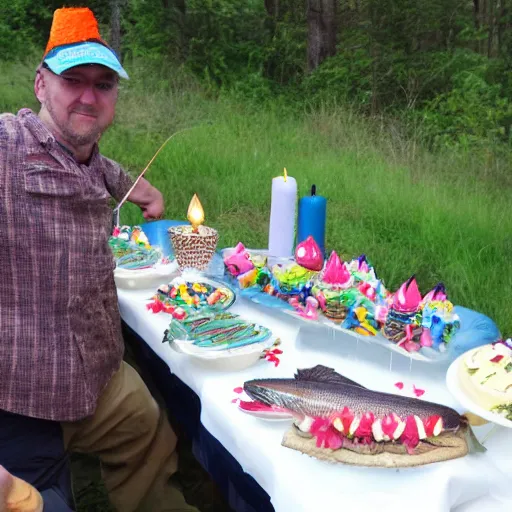 Image similar to birthday party with cake for fly fisherman