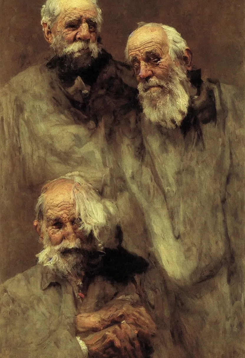 Image similar to Painting by Ilya Repin, portrait of an old man