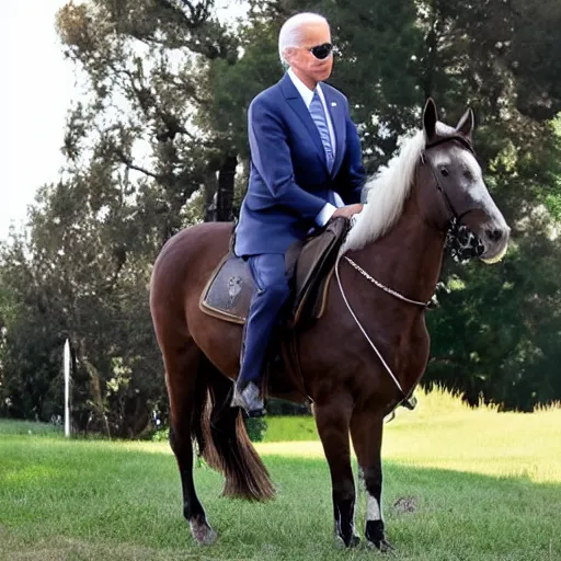 Prompt: Joe Biden riding a horse with a sword and armour, photo