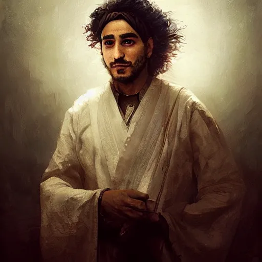 Image similar to a portrait of a Kurdish Albert Einstein in Kurdish clothes by Greg Rutkowski, digital art, horror, chiaroscuro, trending on artstation, anime arts, featured on Pixiv, HD, 8K, highly detailed, good lighting, beautiful, epic, masterpiece