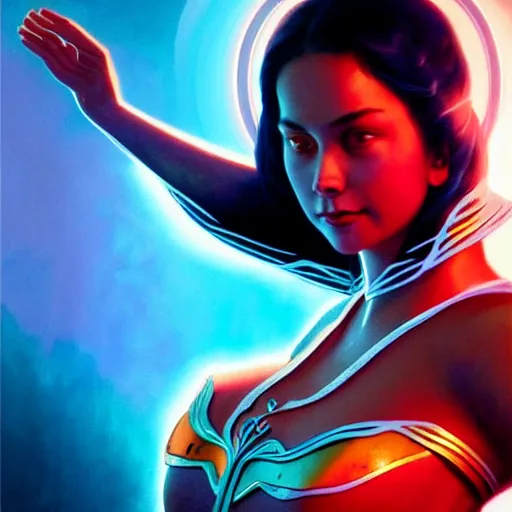 Prompt: olivia rodrigo as darna, wax figure, glowing eyes, volumetric lights, red and cyan theme, art nouveau botanicals, intricate, highly detailed, digital painting, artstation, concept art, smooth, sharp focus, cinematic, illustration, beautiful face, art by artgerm and greg rutkowski and alphonse mucha