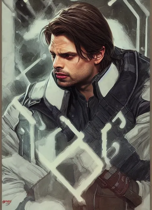 Prompt: sebastian stan as the winter soldier painted by artgerm and greg rutkowski and alphonse mucha