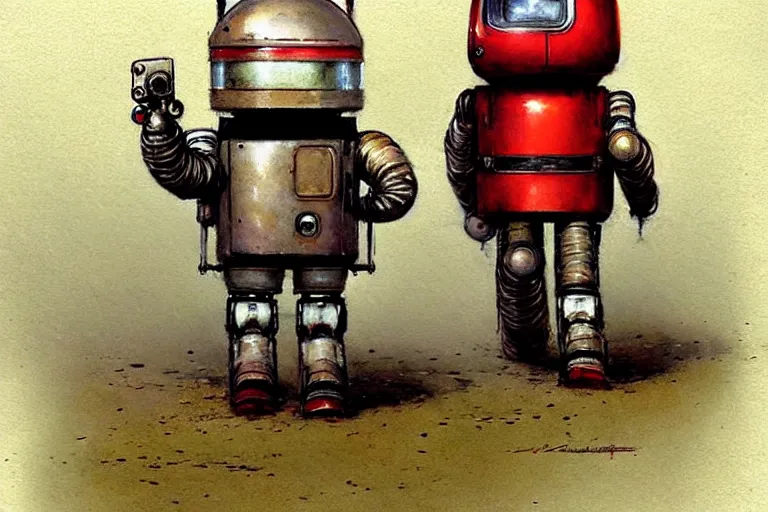 Image similar to adventurer ( ( ( ( ( 1 9 5 0 s retro future robot android knomes. muted colors. ) ) ) ) ) by jean baptiste monge!!!!!!!!!!!!!!!!!!!!!!!!! chrome red