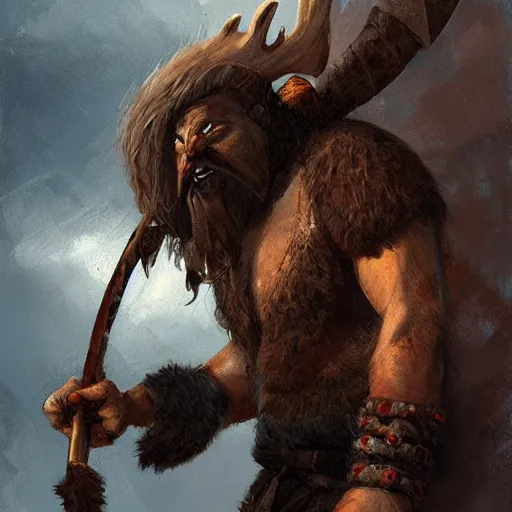 Prompt: hairy barbarian pirate with moose head by greg rutkowski