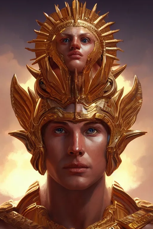 Image similar to apollo humanoid god of the sun, highly detailed, d & d, fantasy, highly detailed, digital painting, trending on artstation, concept art, sharp focus, illustration, art by artgerm and greg rutkowski and magali villeneuve