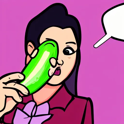 Prompt: Digital illustration, Photoshop style, of a disgusted woman drinking pickle flavoured soda