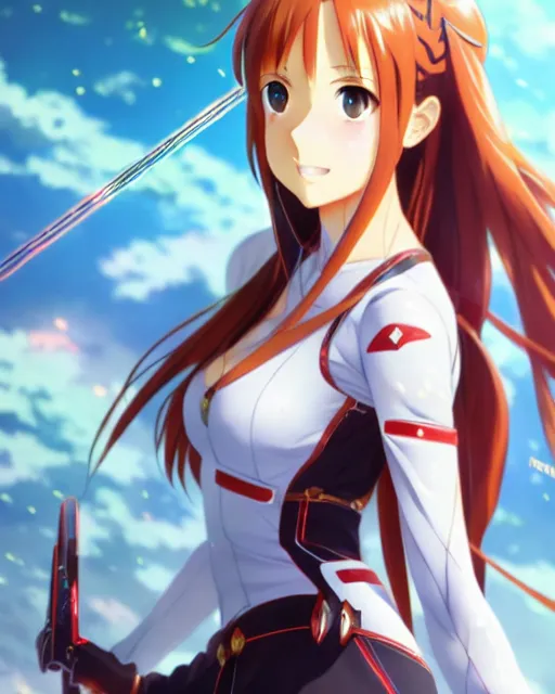 Image similar to photo of asuna from sao, asuna by a - 1 pictures, by greg rutkowski, artgerm, gil elvgren, rossdraws, enoch bolles, glossy skin, pearlescent, anime, very coherent,