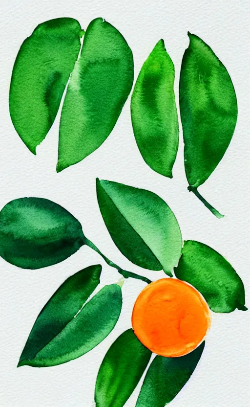 Image similar to minimalist watercolor art of oranges with green leaves