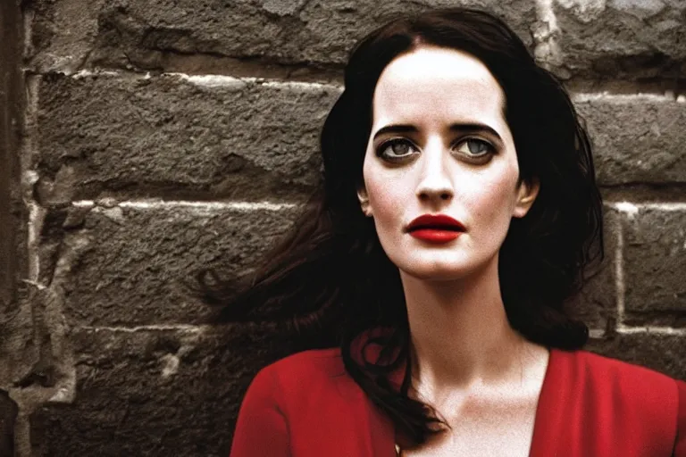 Prompt: closeup portrait Eva Green in a smoky new york back street, by Steve McCurry and David Lazar, natural light, detailed face, CANON Eos C300, ƒ1.8, 35mm, 8K, medium-format print