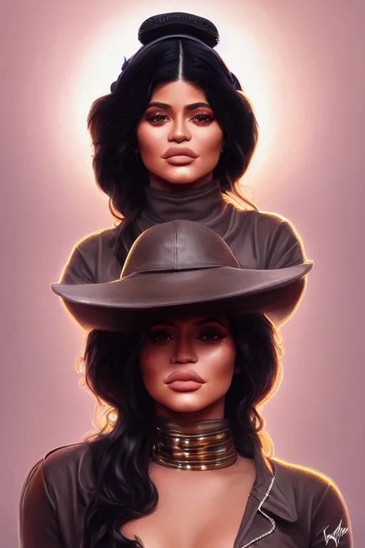 Image similar to Portrait of kylie jenner dressed as eazy e, fantasy, intricate, elegant, highly detailed, digital painting, artstation, concept art, smooth, sharp focus, illustration, art by artgerm and greg rutkowski and alphonse mucha